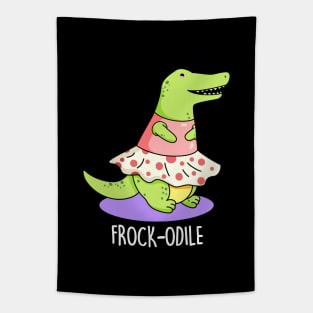 Frockodile Cute Girl Crocodile Pun Tapestry