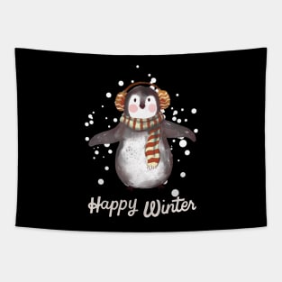 Happy winter - Dancing penguin Tapestry