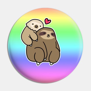 Two Toed Sloth Loves Three Toed Sloth Pastel Rainbow Pin