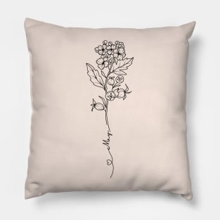 Minimalist Botanical Drawing  Hawthorn May Birth Flower Pillow