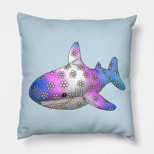 Blue, Pink, White, Pink and Blue Shark Pillow