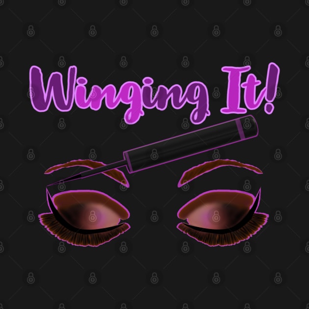 Winging It! Winged Liquid Eyeliner Makeup Pun (Black Background) by Art By LM Designs 