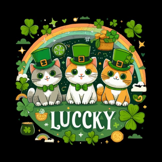 Lucky cute three Cat, cute cat illustration, by PetPawsPlay