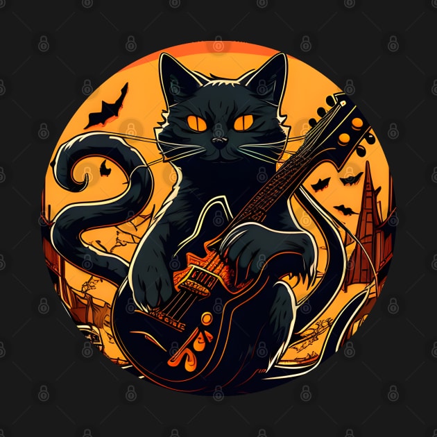 Alone Cool Black Cat Playing Guitar Bass - Love Guitar by Wesley Mcanderson Jones