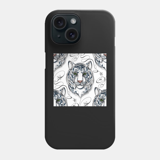 Continuous Line White Tiger Portrait. 2022 New Year Symbol by Chinese Horoscope Phone Case by lissantee