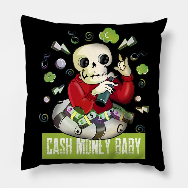 Awesome Skeleton Music Loving Sailor Cash Money Skull Pillow by Trendy Black Sheep