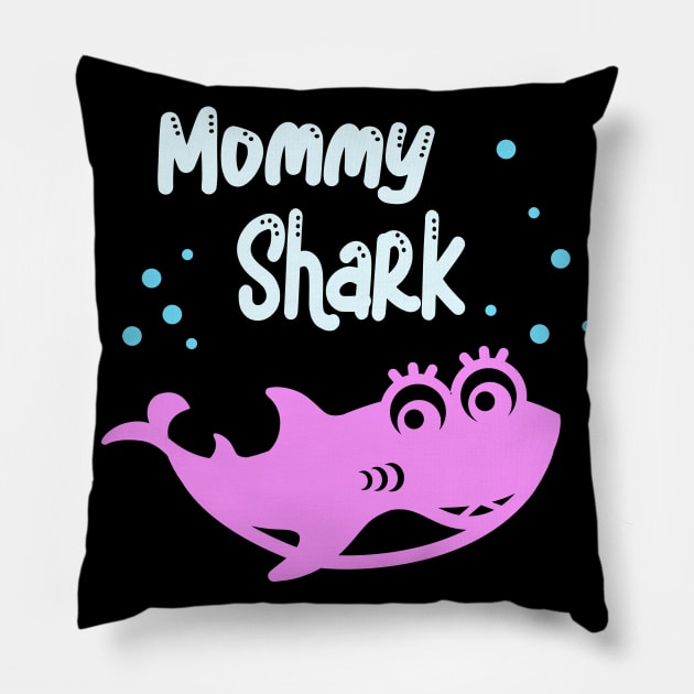 Mommy Shark Family Matching Look Mama Funny Sharks Pillow by Foxxy Merch