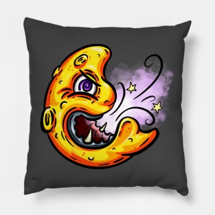 Angry Black Hole Moon Lowbrow Cartoon Character Pillow