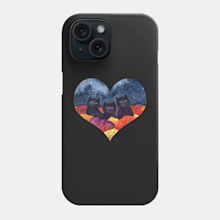 Black Cats Autumn Heart Watercolor Phone Case