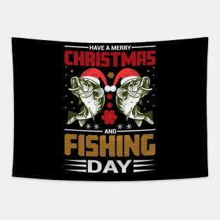 Christmas Fishing T - Shirt Design Tapestry