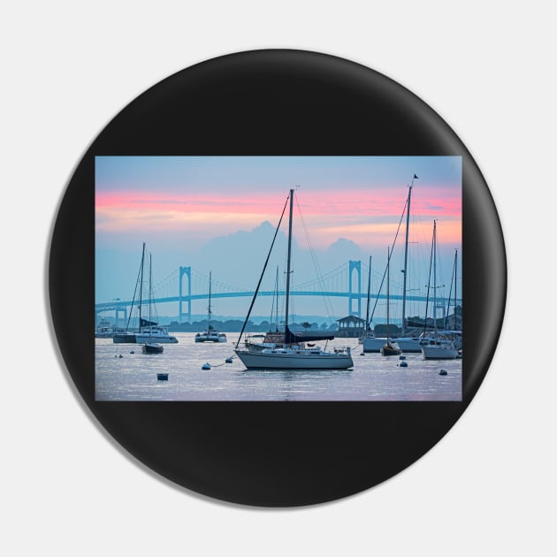 Pell Bridge Newport Harbor Newport RI Rhode Island Purple Sunset Pin by WayneOxfordPh