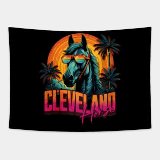 Retro Wave Rainbow Cleveland Horse Vibes Tapestry