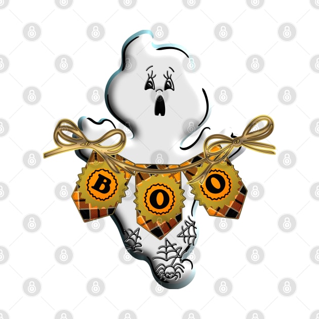 Cute Ghost Halloween Boo orange black ribbon gold spider 3D tridimensional 309 by dvongart