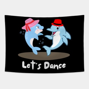 Cute Dolphin Couple Having Dance Tapestry