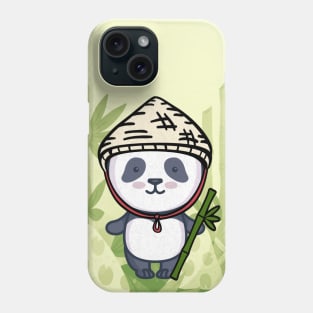 funny panda with bamboo in green panda bear Phone Case