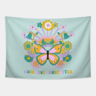 More Love - Retro Butterfly Quote Design Tapestry