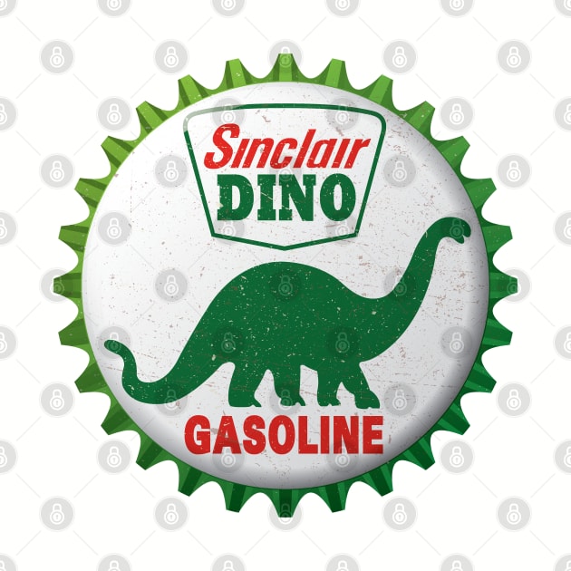 Sinclair Dino Gasoline Bottle Cap Retro T-Shirt by funkymonkeytees