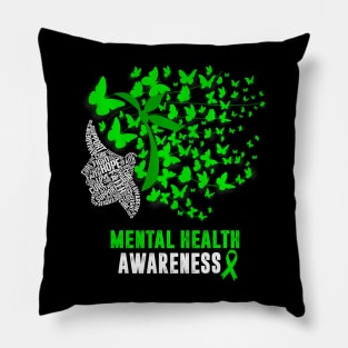 Womens Mental Health Awareness Butterflies Green Ribbon Girl Pillow
