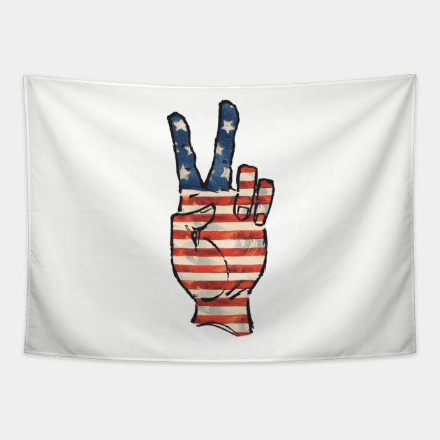 USA Flag Peace Hand Tapestry by jimmythedog