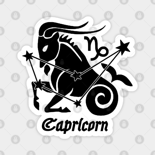 Capricorn - Zodiac Astrology Symbol with Constellation and Sea Goat Design (Black on White Variant) Magnet by Occult Designs