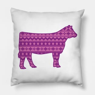 Farm Girl Show Heifer with Pink Southwest Pattern Pillow