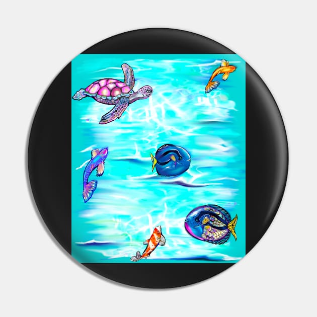 Ocean blue fish turtle waves Pin by Artonmytee