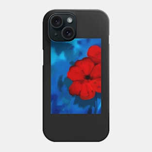 Red Flowers On Blue Phone Case