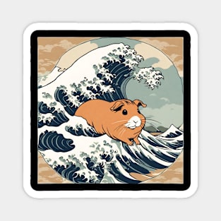 Vintage Brown American Guinea Pig in the Great Wave Magnet