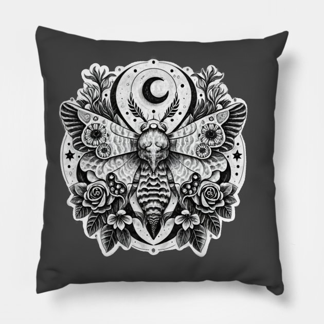 Moth with moon Dark academia cottagecore style clothing Pillow by ISFdraw