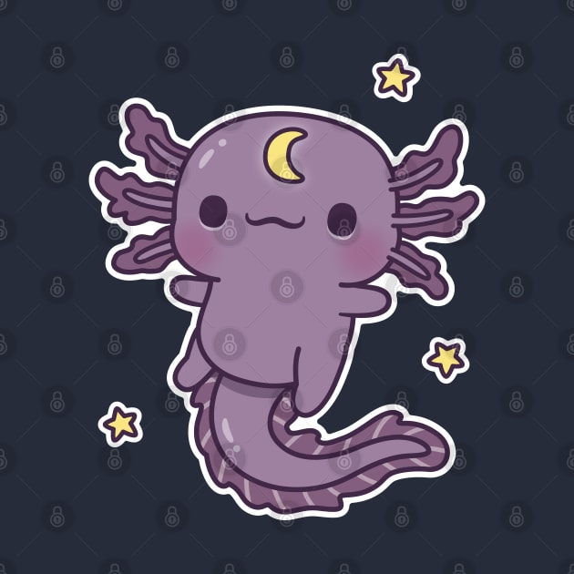 Cute Black Axolotl With Crescent Moon Symbol by rustydoodle