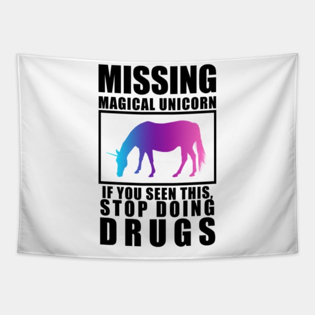 Unicorn Missing colorful horse magic joke idea Tapestry by Nulian Sanchez