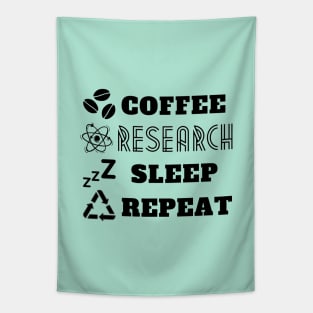 Coffee research sleep repeat in black Tapestry