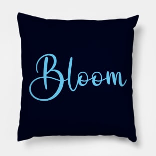 Bloom Word Art Script Typography in Baby Blue Color Pillow