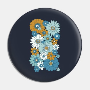 Retro Daisies - Blue + Gold Pin