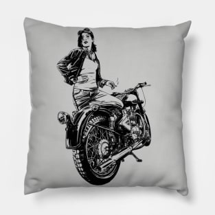 Girl with a motorcycle Pillow