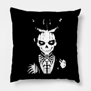 Sinister looking girl in black and white art Pillow