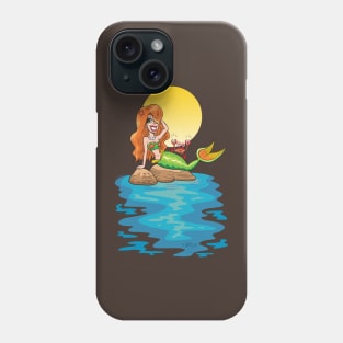 Mermaid and Friend beneath a Yellow Moon Phone Case