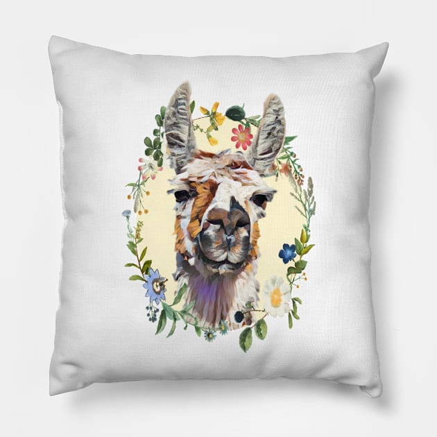 Llama -  Floral Pillow by RainbowAndJackson
