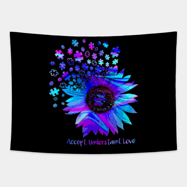 Understand accept autism sunflower autism mom awar Tapestry by Tianna Bahringer