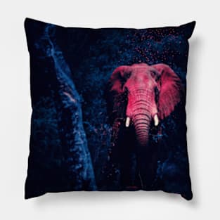 Pink Elephant in a dark forest Pillow