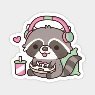 Cute Gamer Raccoon Loves Playing Video Games Magnet