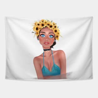 Ukrainian girl, sunflower girl, no war, please peace, Ukrainian merch Tapestry