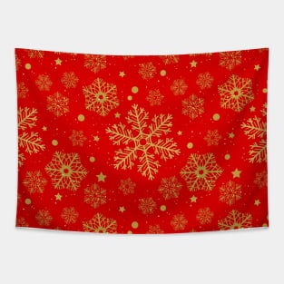 Golden snowflakes on red Tapestry