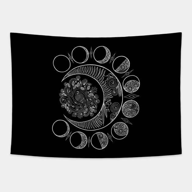 Moon Phases at Midnight Tapestry by NicoleWhelan