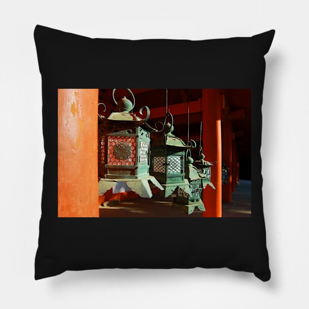 Shrine Lanterns Pillow by WaterGardens