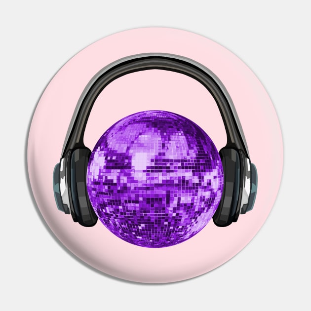 Purple Disco Ball with Headphones Pin by Art by Deborah Camp