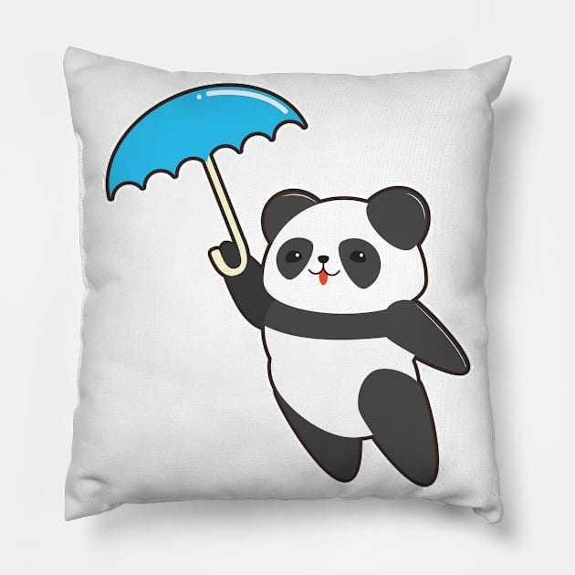 Panda at Rain with Umbrella Pillow by Markus Schnabel