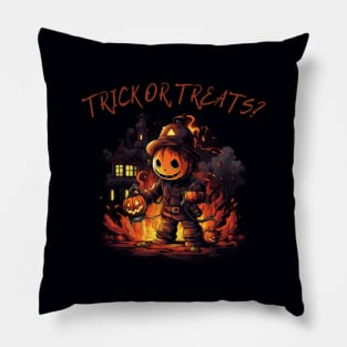 Halloween firefighter, trick or treat? Pillow