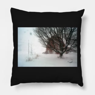 Barn in Winter Pillow