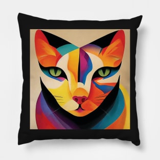 Cat in Colourful Abstract Pillow